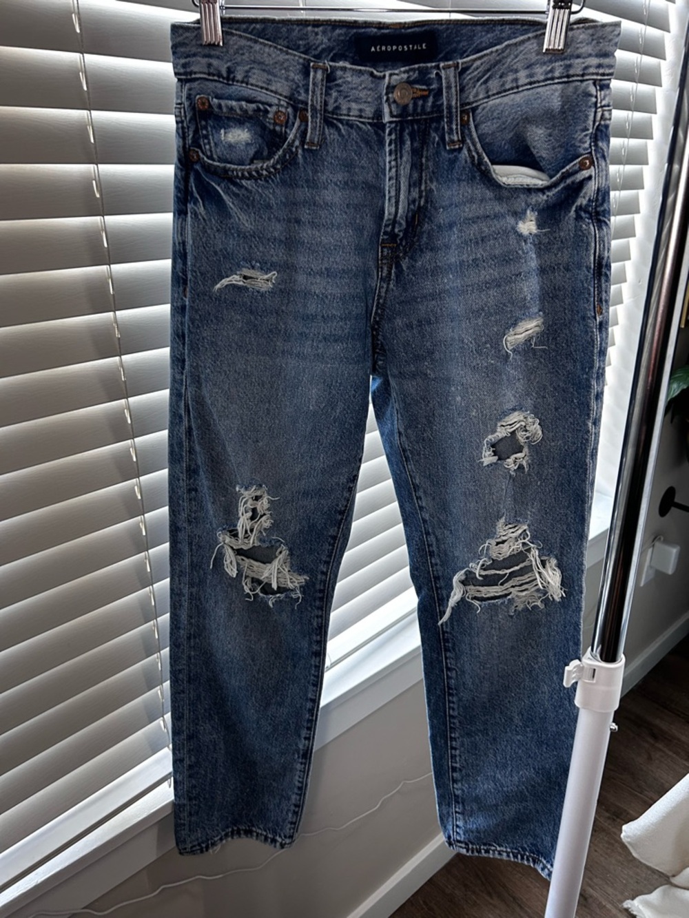 Aeropostale Women’s Distressed Dark Blue Straight Jeans